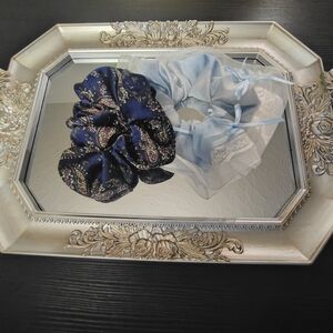 Elegant Paisley and Sky Blue Hair Scrunchies Set